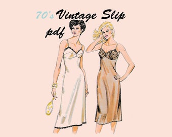 PDF // 1970's  Ladies Bust Slip // Sizes S - XL // Vintage Slip //  Digitized Sewing Pattern