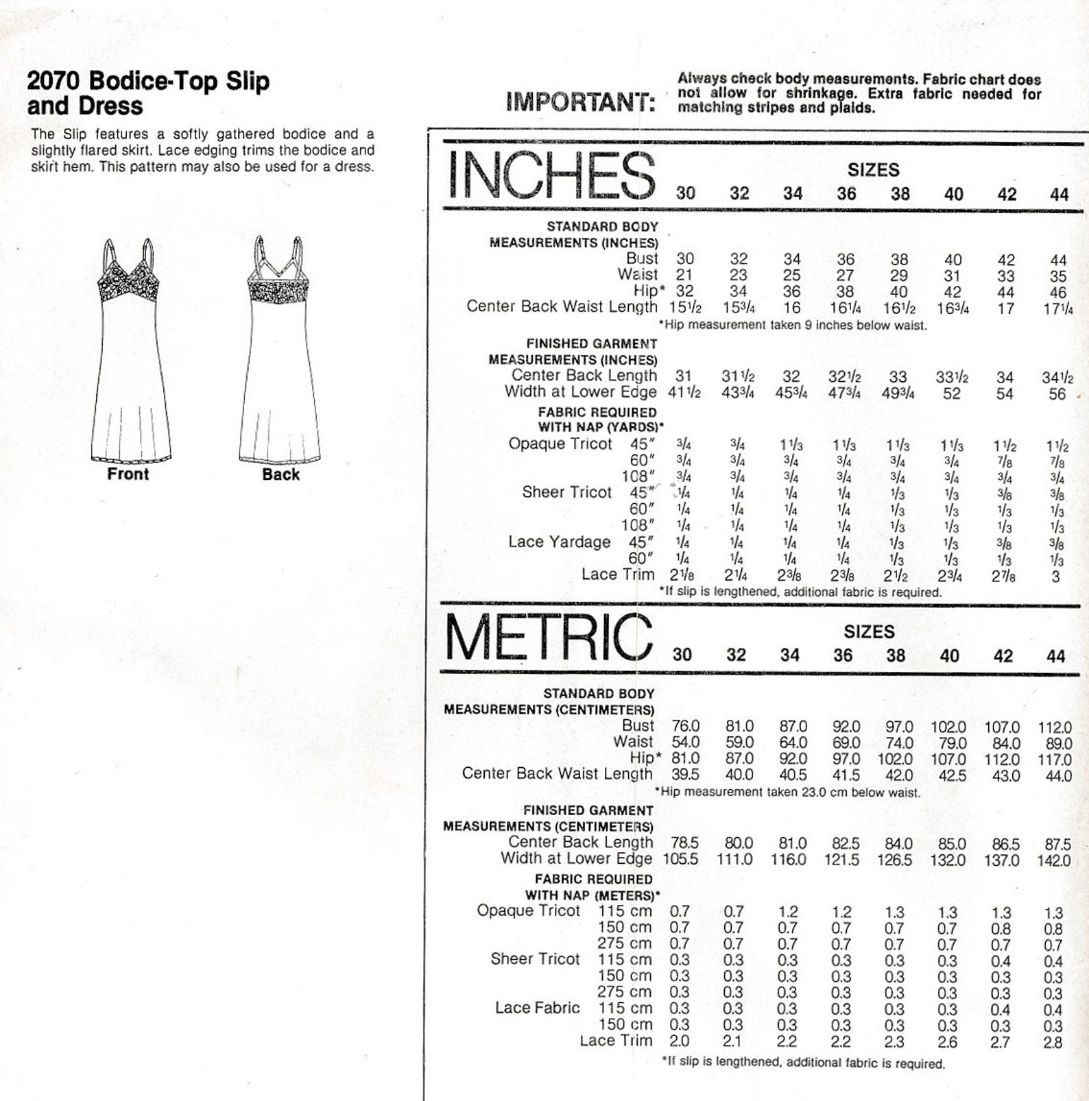 PDF // 1979 Ladies Slip // Sizes 30 42 // Stretch and Sew Etsy Italia