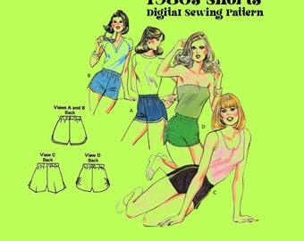 80s Shorts // Knit and Woven Sewing Pattern // High waisted shorts / Athletic Fitness Shorts  // Kwik Sew 1068 // Digital Sewing Pattern