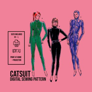 Catsuit Digital Sewing Pattern // Designed for 75% Stretch // Hood Long Sleeve Bodysuit //  2108