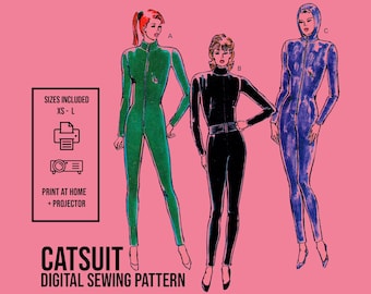 Catsuit Digital Sewing Pattern // Designed for 75% Stretch // Hood Long Sleeve Bodysuit //  2108
