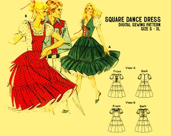 Square Dance Dress // 70 Dress // Vintage Digital Sewing Pattern // Kwik Sew 915 // Sizes S- XL