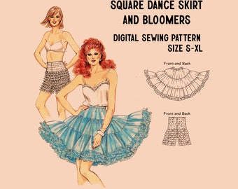 Square Dance Skirt Petticoat and Bloomers // Digital Sewing Pattern // 80 Sewing Pattern  // Kwik Sew 1481 // Sizes S- XL