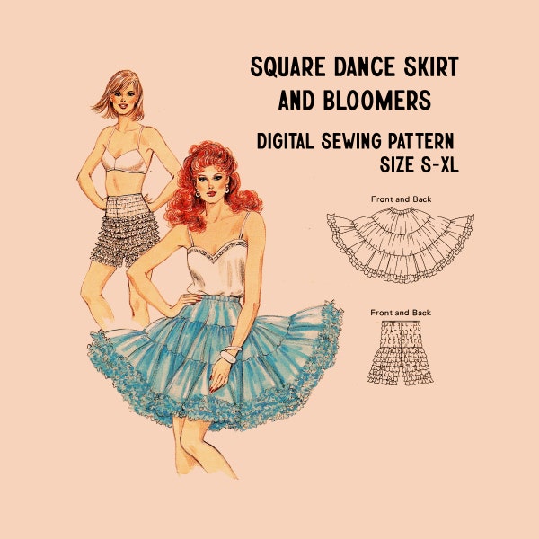 Square Dance Kjol Underkjol och Mamelucker // Digitalt Symönster // 80 Symönster // Kwik Sew 1481 // Storlekar S- XL