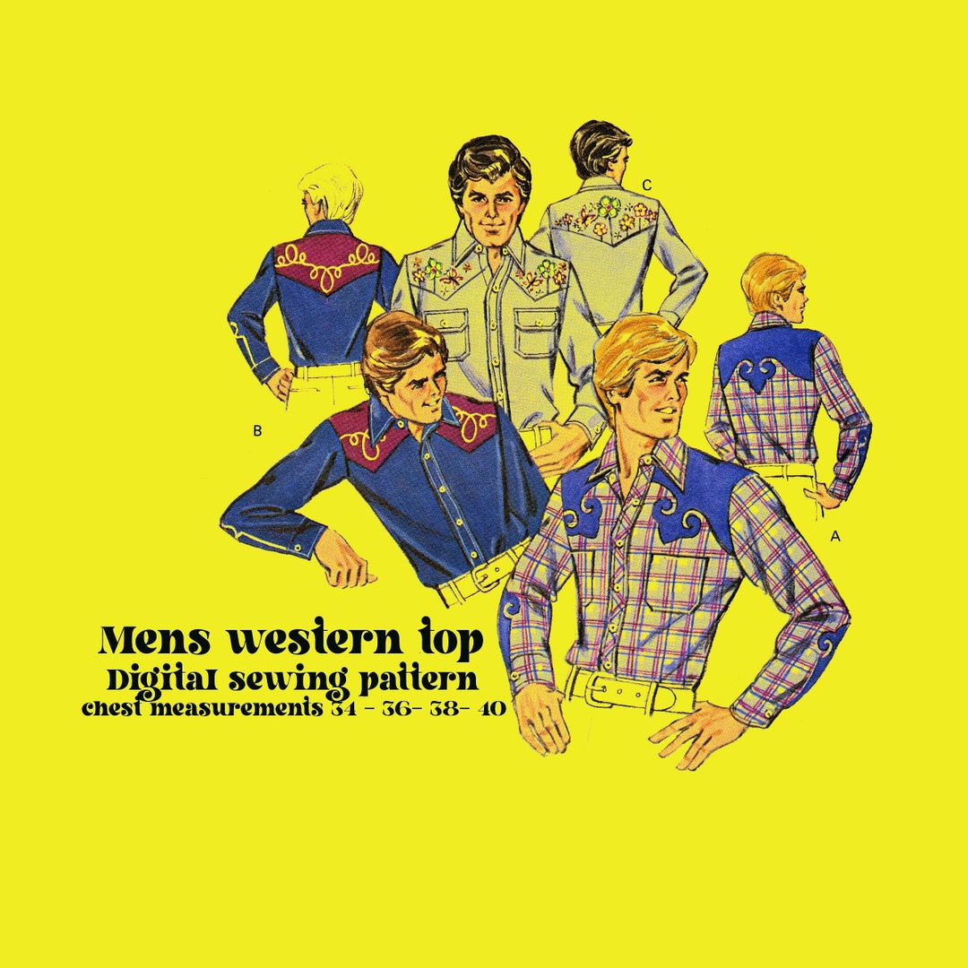 Mens Sewing Pattern // Digital Sewing Pattern // Western Mens Button