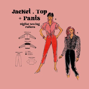 Retro Jacke, Oberteil und Hose, digitales Schnittmuster // Kwik sew 2163 // Größen XS-L