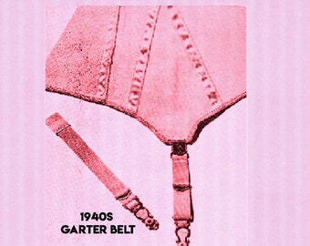 PDF // 1940s Garter Belt // Drafting Pattern + 38 in Waist Pattern Incuded + Vintage Sewing Instuctions