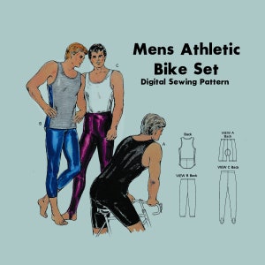 Mens Cycling Sewing Pattern // Men's Tank Top and Shorts // Scoop Neck Tank Top // Mens Activewear Vintage Sewing Pattern // Digital Pattern