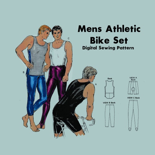 Mens Cycling Sewing Pattern // Men's Tank Top and Shorts // Scoop Neck Tank Top // Mens Activewear Vintage Sewing Pattern // Digital Pattern