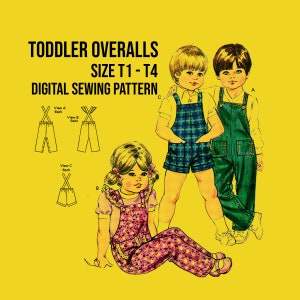 Toddler Overalls Digital Sewing Pattern // Sizes T1 T2 T3 T4 // Girl Boy Overalls Sewing Pattern // Kwik Sew 1254