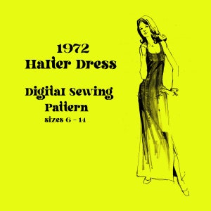 Patrón de costura digital de vestido halter de punto de la década de 1970 // Patrón de costura vintage // Tallas 6 - 14 // Patrones Jean Hardy 260