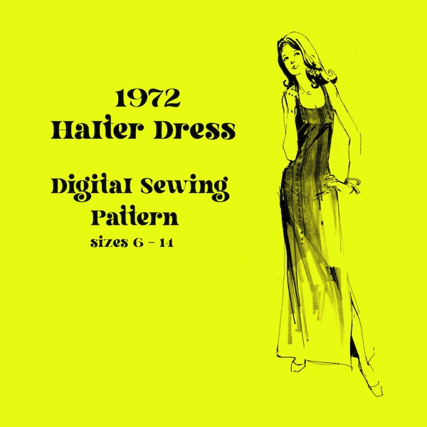 1970s Knit Halter Dress  Digital Sewing Pattern // Vintage Sewing Pattern // Sizes 6 - 14 // Jean Hardy Patterns 260