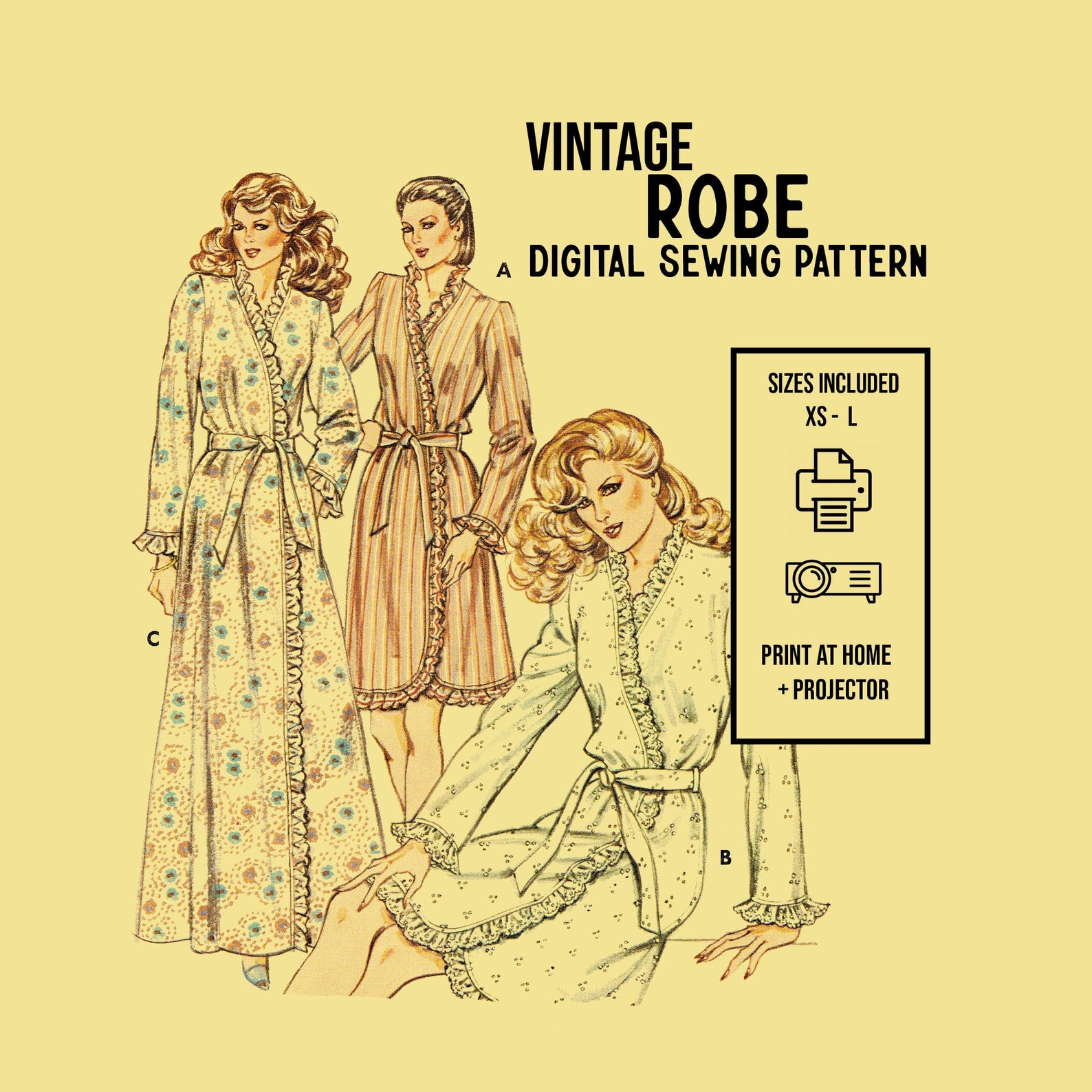 Vintage Robe Digital Sewing Pattern // Ruffle Wrap Robe// 1201 // Sizes ...