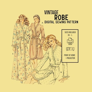 Vintage Robe Digital Sewing Pattern  //  Ruffle Wrap Robe// 1201 //  Sizes XS - L Included + Print at home Projector