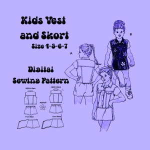 Kinder Schnittmuster // Jeansweste // Kinder Weste und Skort // Digitales Schnittmuster // Kwik Sew 2504 // Alter 4 - 5 - 6 - 7