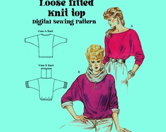 Vintage Knit Loose 80s Shirt Digital Sewing Pattern // Digital Sewing Pattern // Size XS-L