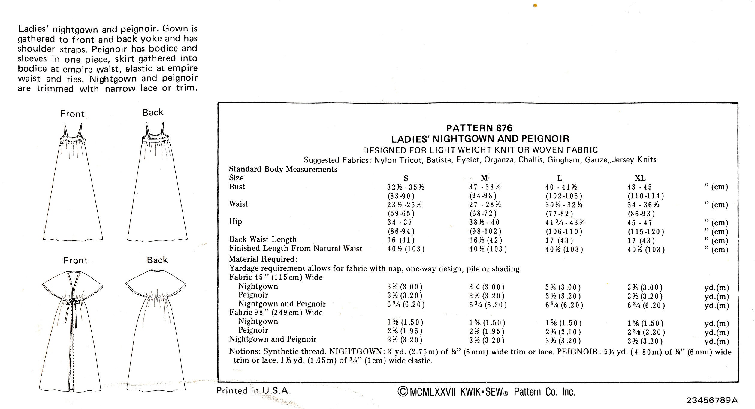 Vintage Nightgown & Robe Sewing Pattern PDF | Stretch Knit Tricot | 876 ...
