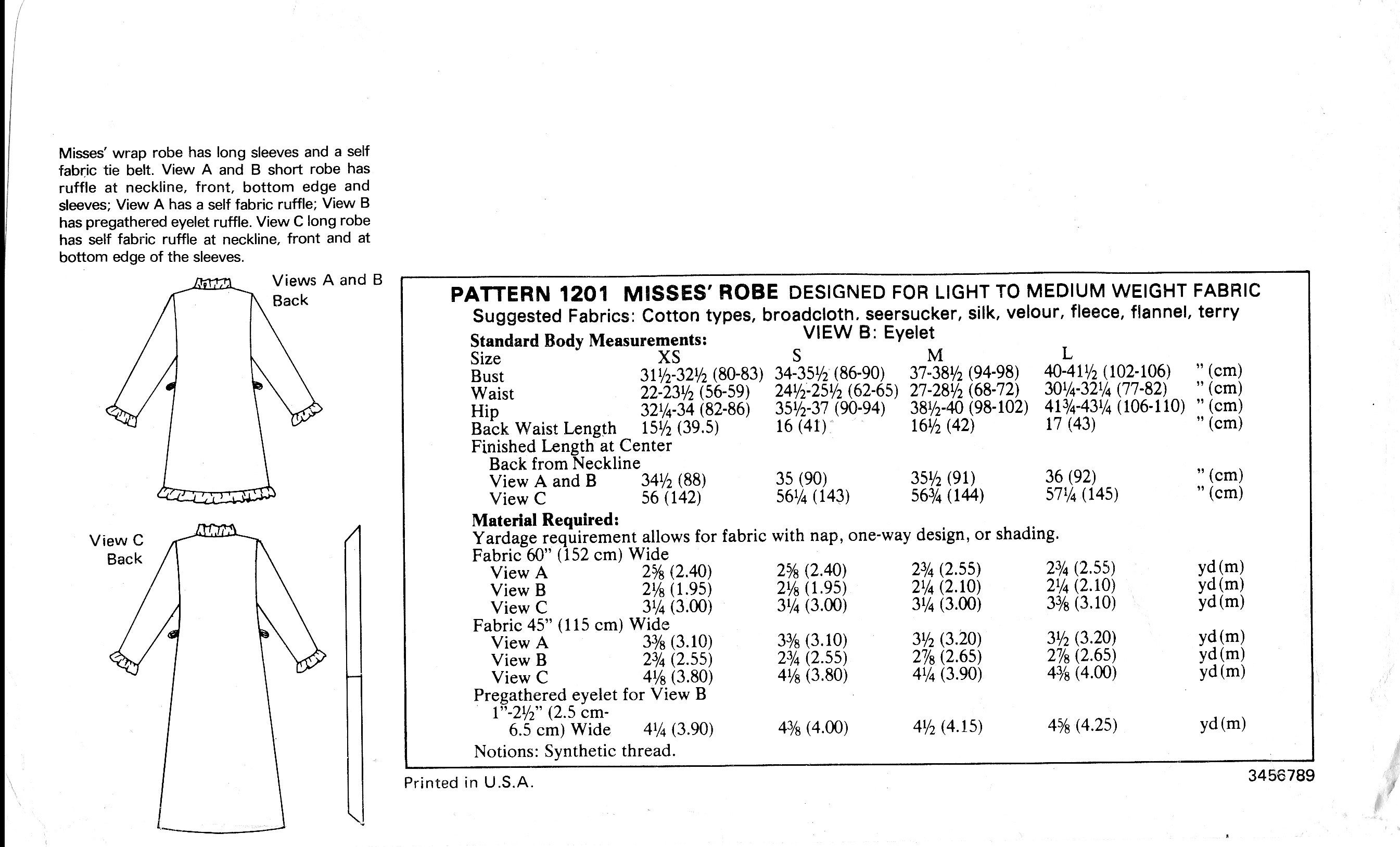 Vintage Robe Digital Sewing Pattern // Ruffle Wrap Robe// 1201 // Sizes ...