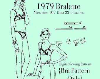 1979 Bralette Sewing Pattern - PDF Download | Bust 32.5" | Vintage Bra Sewing