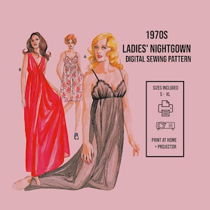 Vintage 1970s Nightgown Sewing Pattern | Long or Short Style | 527 | Lingerie Pattern PDF Digital Download