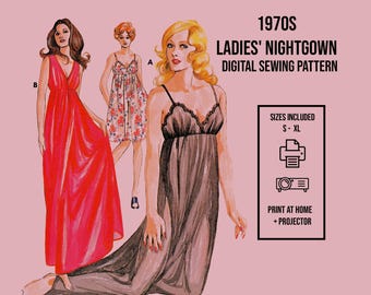 Vintage 1970s Nightgown Sewing Pattern | Long or Short Style | 527 | Lingerie Pattern PDF Digital Download