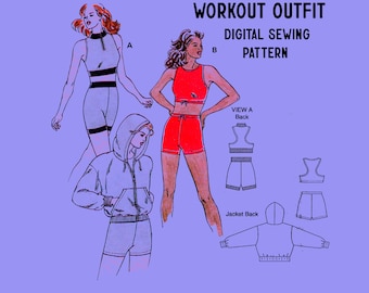 Workout Set Digital Sewing Pattern // Hoodie Shirts Top // Designed for ...