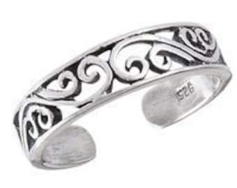 Sterling Zilver 925 Scrolled Verstelbare Teen Ring