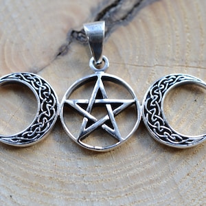 Sterling  Silver  925  Celtic  Moons  With  Pentagram  Pendant