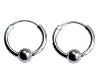 Par örhängen i sterlingsilver 925 med kulformad ring (storlekar 10, 12, 14, 16, 18 mm)