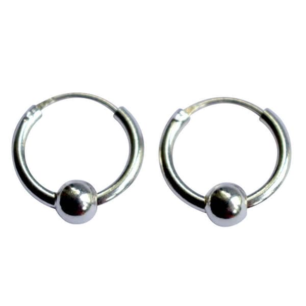 Pair  Of  Sterling  Silver  925  Ball  Hoop  Sleeper  Earrings       ( 10,12,14,16,18 MM  Sizes )