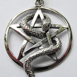 Sterling  Silver  925  Snake  Wrapped  Pentagram  Pendant