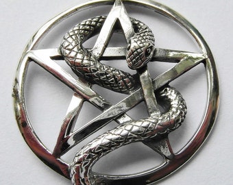 Colgante de pentagrama envuelto en serpiente de plata de ley 925
