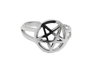 Anillo ajustable para dedo del pie con pentagrama en plata de ley 925