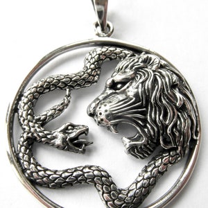 Sterling  Silver  925  Serpent  And  Lion  Pendant