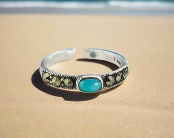 Justerbar tåring i sterlingsilver 925 med turkos sten