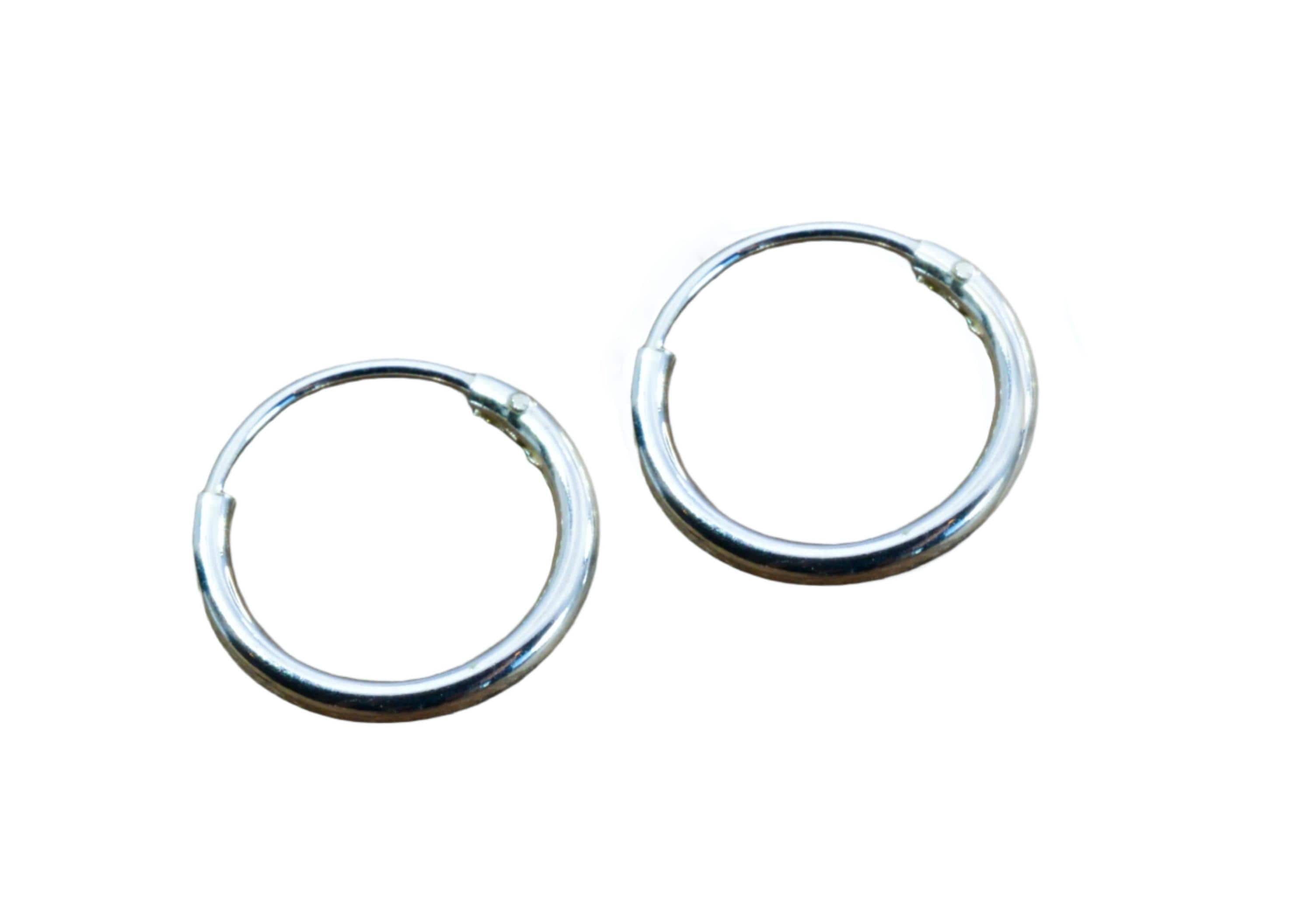 thumbnail image 2 of 925 Sterling Silver Black Small Huggie Hoop Earrings For Women & Girls – 10mm Rhodium Plated, Snap Closure 2 of 5