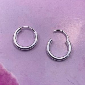 Pair Of Two x Sterling Silver 925 Thick 2 MM Hoop Sleeper Earring ( 10,12,14,16,18,20,25,30,35,40,50,60 70,80 MM Diameter ) image 5