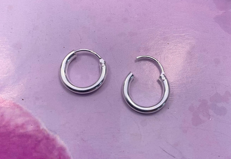 Pair Of Two x Sterling Silver 925 Thick 2 MM Hoop Sleeper Earring ( 10,12,14,16,18,20,25,30,35,40,50,60 70,80 MM Diameter ) image 5