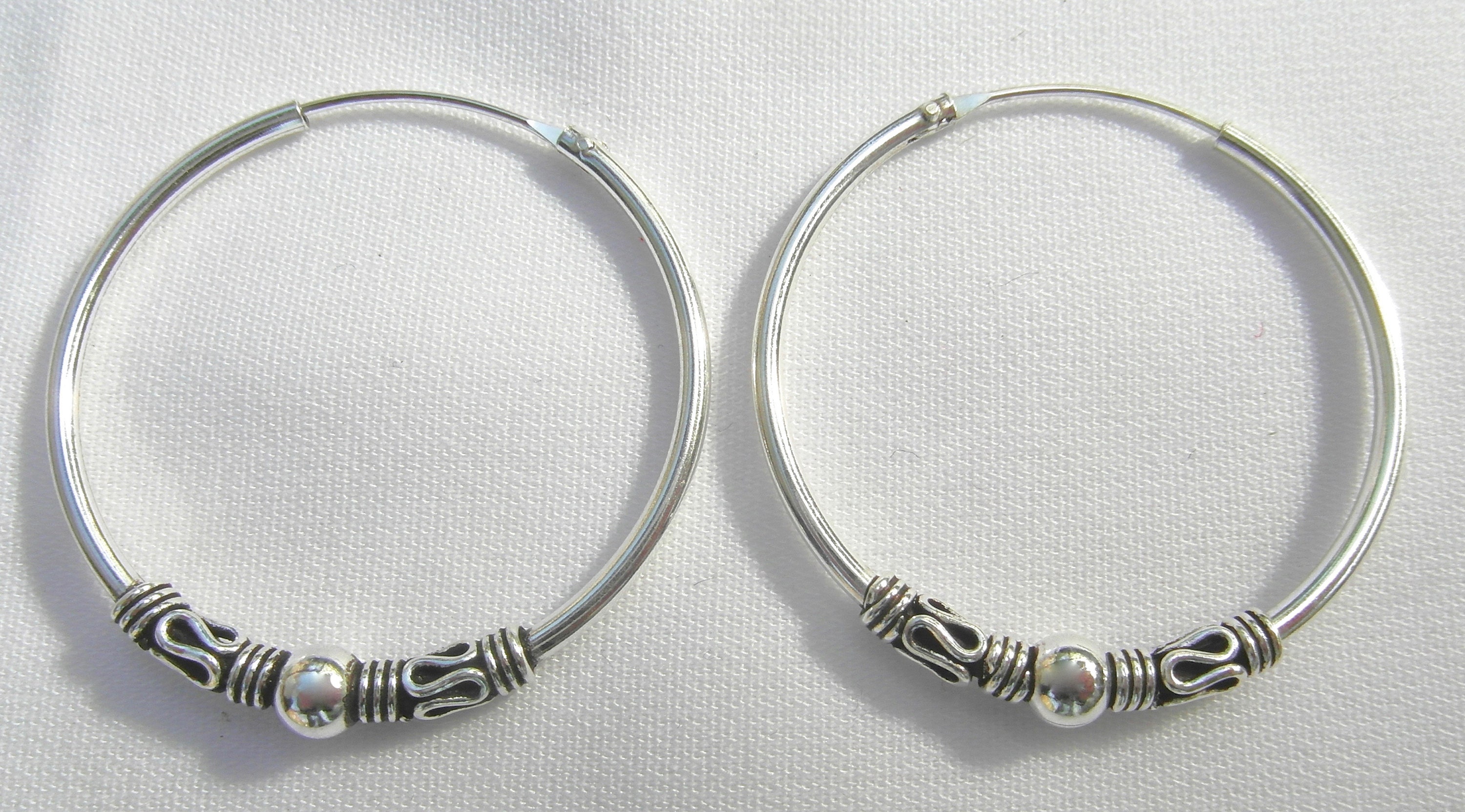 Boucles D'oreilles Créoles Argent 925 – Balinaises 14 Mm – Tribal – Neuves