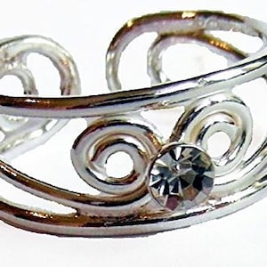 Sterling  Silver  925  Adjustable  Clear  Jewelled  Toe  Ring