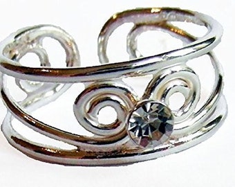 Sterling zilveren 925 verstelbare teenring met heldere juwelen