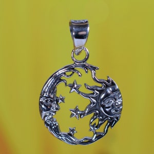 Pendentif soleil, lune et étoiles en argent sterling 925