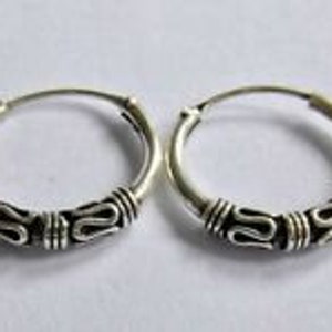 Pair Of Sterling Silver 925 Bali Hoop Earrings 10 , 12 , 14 , 16 , 18 , 20 , 25 , 30 MM image 6