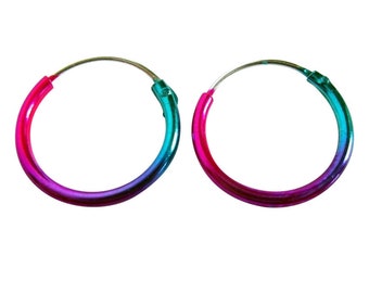 Pair  Of  Sterling  Silver  925  Anodised  Hoop  Sleeper  Earrings       ( 10, 12, 14, 16, 20 MM )