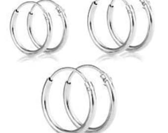 Paar van 2 x Sterling Zilver 925 Dikke 2 MM Hoop Sleeper Earring (diameter 10,12,14,16,18,20,25,30,35,40,50,60 70,80 MM)