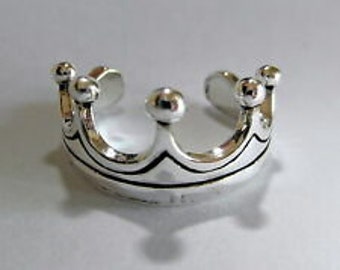 Anillo de dedo del pie de corona ajustable de plata esterlina 925