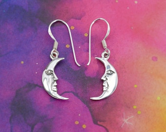 Pair  Of  Sterling  Silver  925  Quarter  Moon  Dangly  Earrings  In  Gift  Box