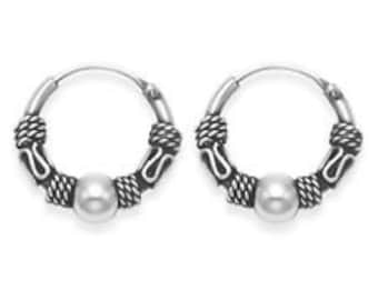 Pair Of Sterling Silver 925 Bali Hoop Earrings  10 - 12 - 14 - 20  MM. Diameter Sizes