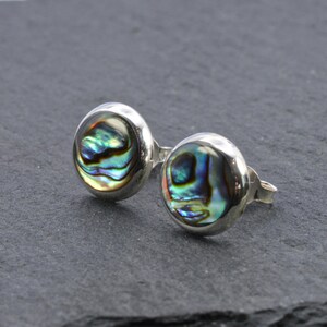 Pair Of Sterling Silver 925 Abalone Round Ear Stud Earrings In Gift Box image 2