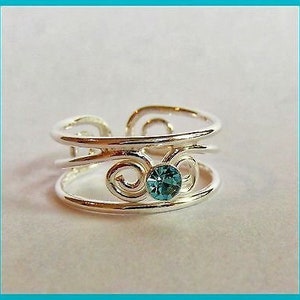 Sterling Silver 925 Adjustable Topaz Stone Toe Ring image 2
